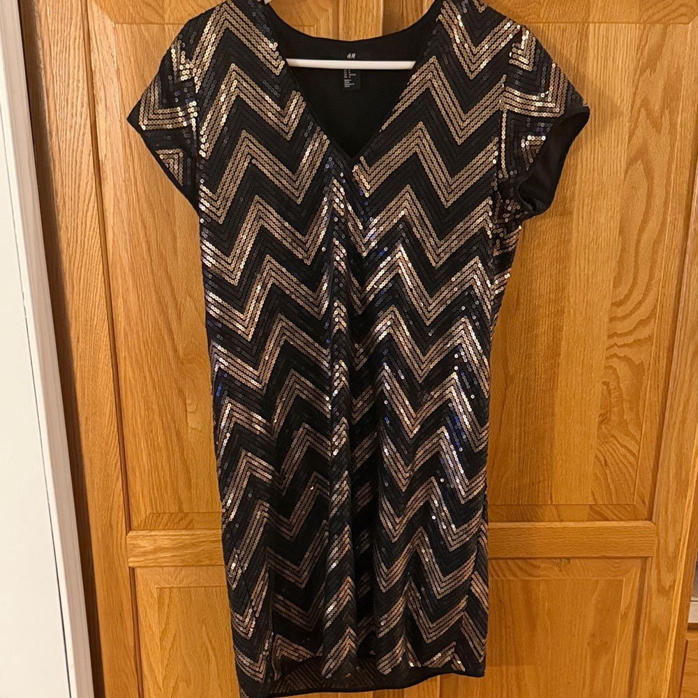 H&M Black and Gold Sequin Mini Dress